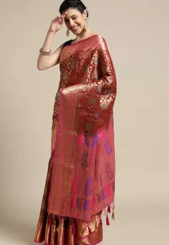 Woven Bangalore Silk Saree in Maroon