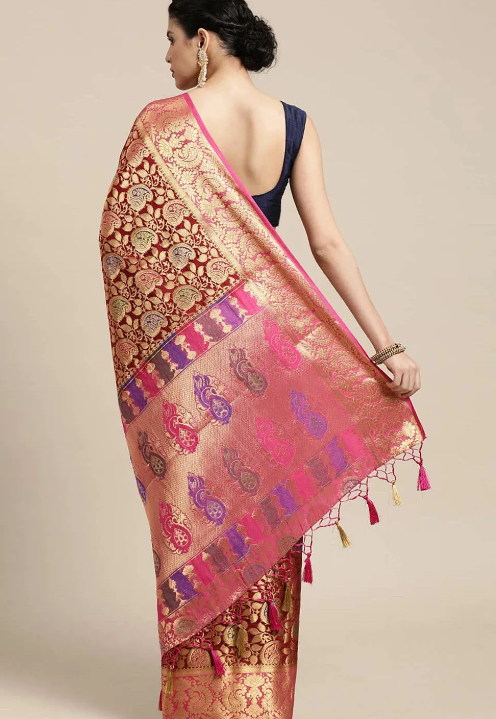 Woven Bangalore Silk Saree in Maroon
