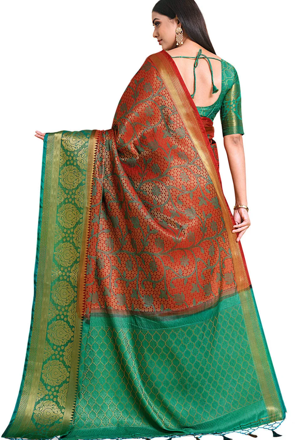 Woven Bangalore Silk Saree in Red