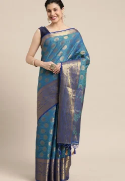 Woven Bangalore Silk Saree in Dusty Blue