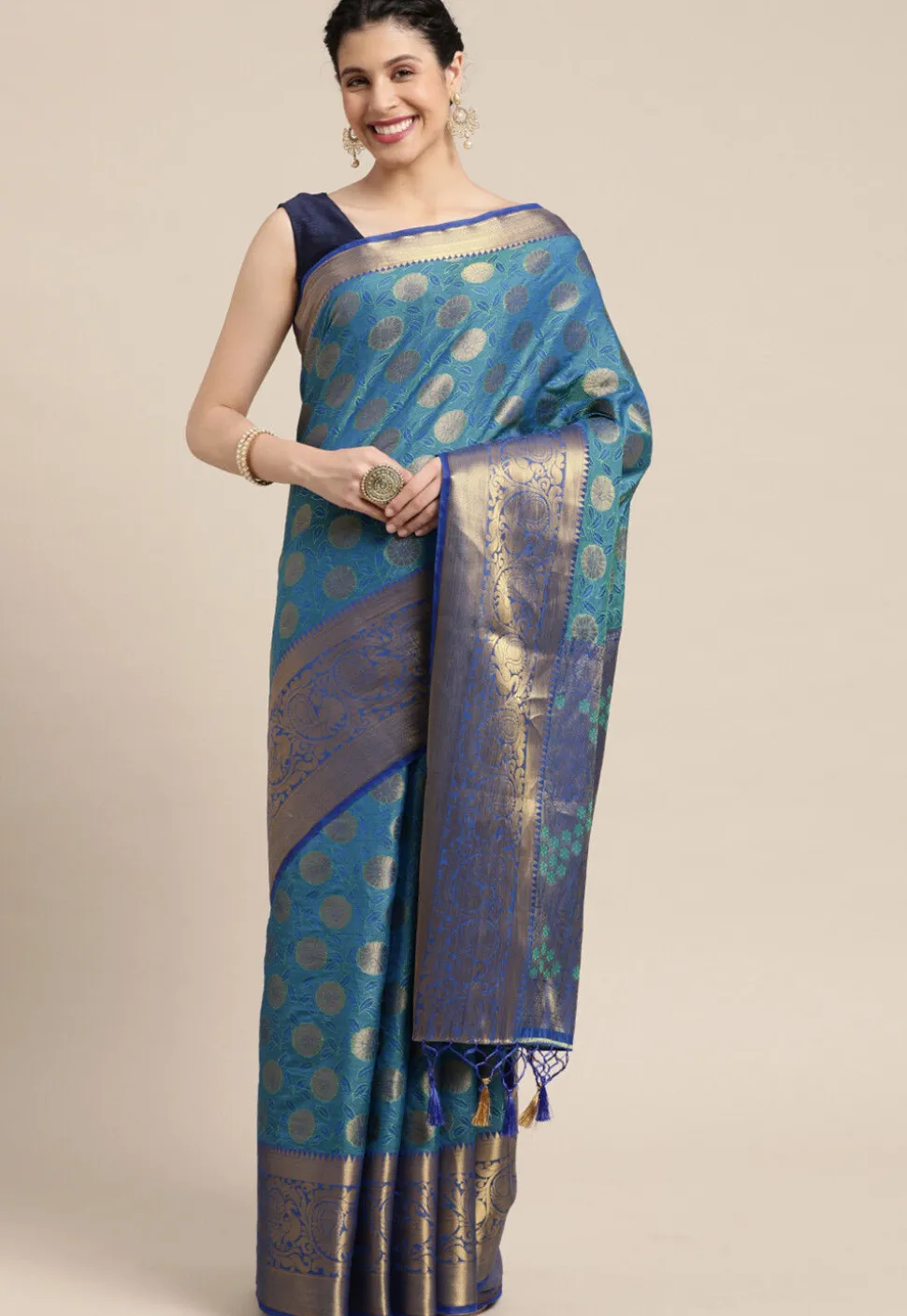 Woven Bangalore Silk Saree in Dusty Blue