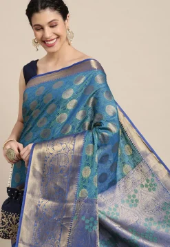 Woven Bangalore Silk Saree in Dusty Blue