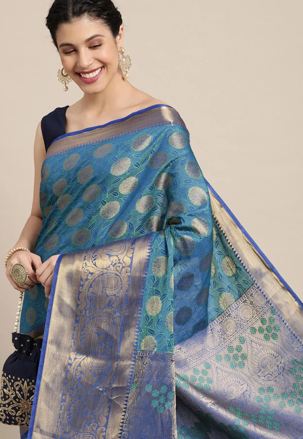 Woven Bangalore Silk Saree in Dusty Blue