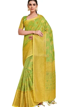Woven Bangalore Silk Saree in Light Green
