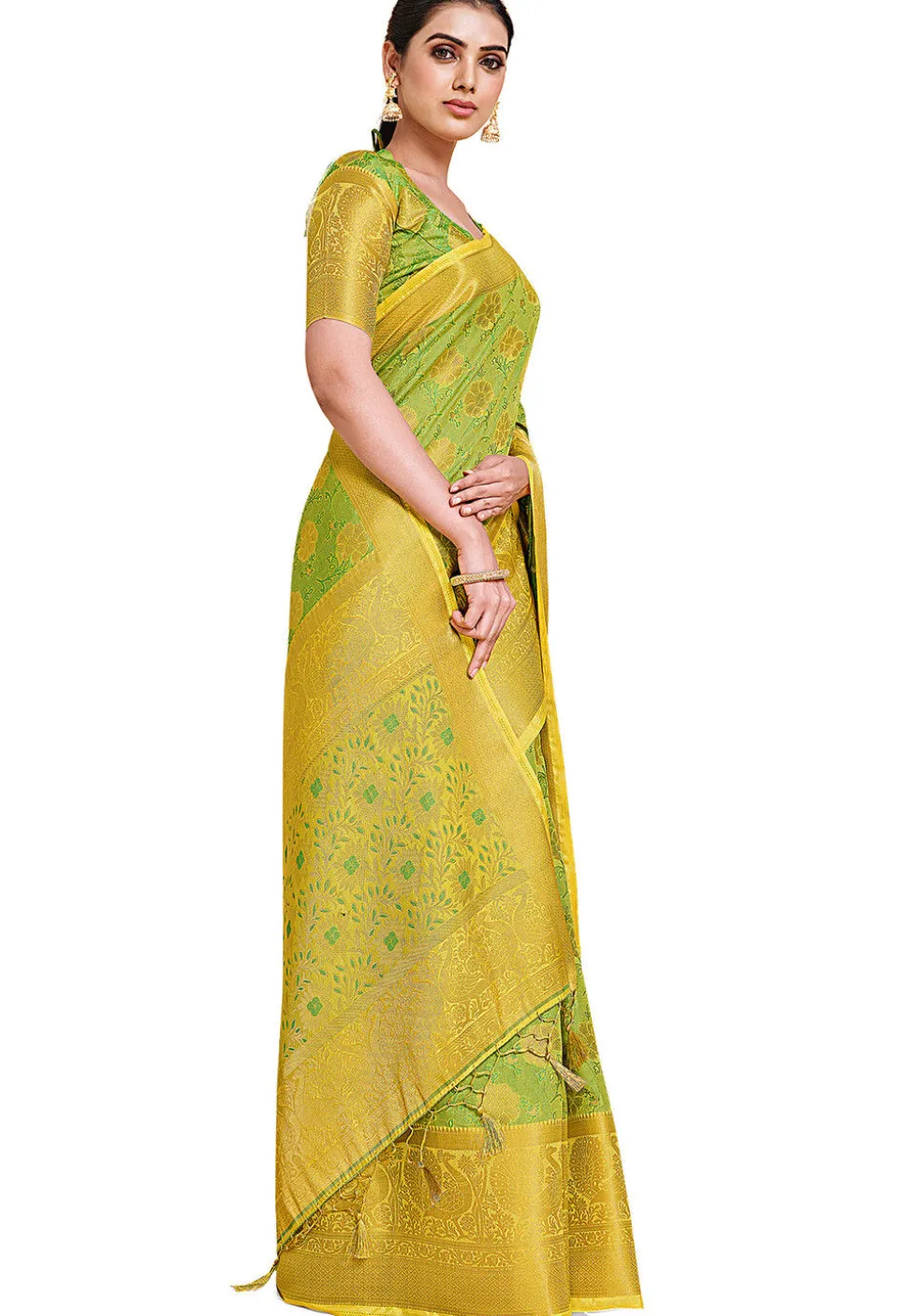 Woven Bangalore Silk Saree in Light Green