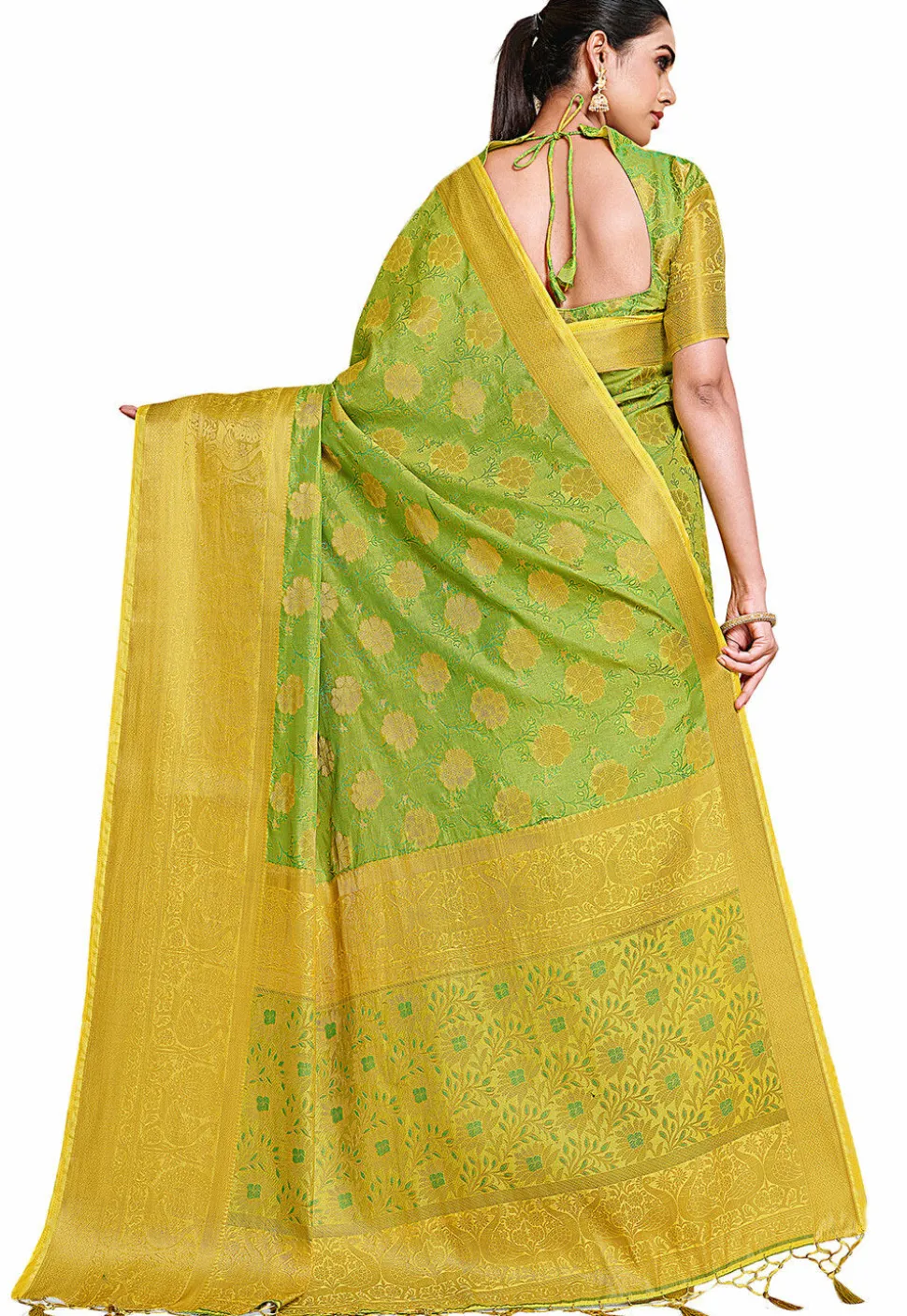 Woven Bangalore Silk Saree in Light Green