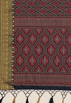 Woven Bangalore Silk Saree in Dark Blue and Red