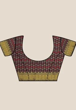 Woven Bangalore Silk Saree in Dark Blue and Red