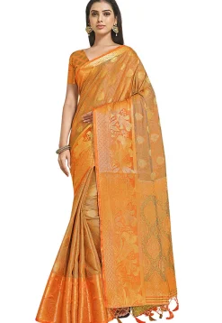 Woven Bangalore Silk Saree in Orange