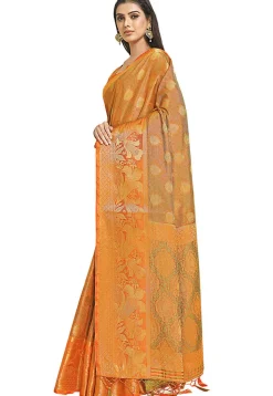 Woven Bangalore Silk Saree in Orange
