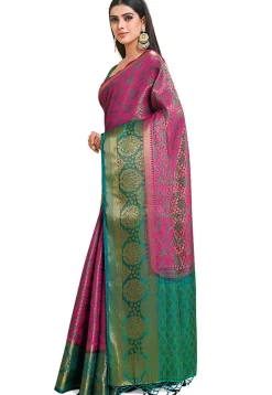 Woven Bangalore Silk Saree in Magenta