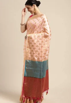 Woven Bangalore Silk Saree in Light Peach