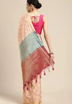 Woven Bangalore Silk Saree in Light Peach