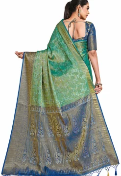 Woven Bangalore Silk Saree in Teal Green