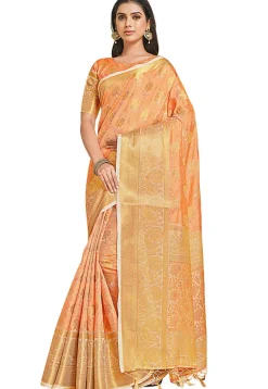 Woven Bangalore Silk Saree in Light Orange
