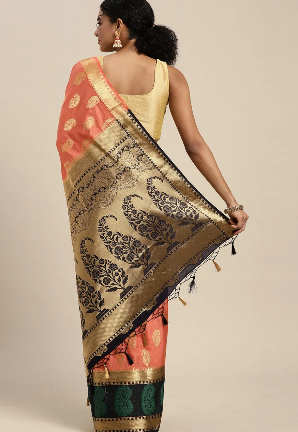 Woven Bangalore Silk Saree in Pastel Orange