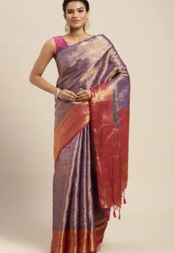 Woven Bangalore Silk Saree in Indigo Blue
