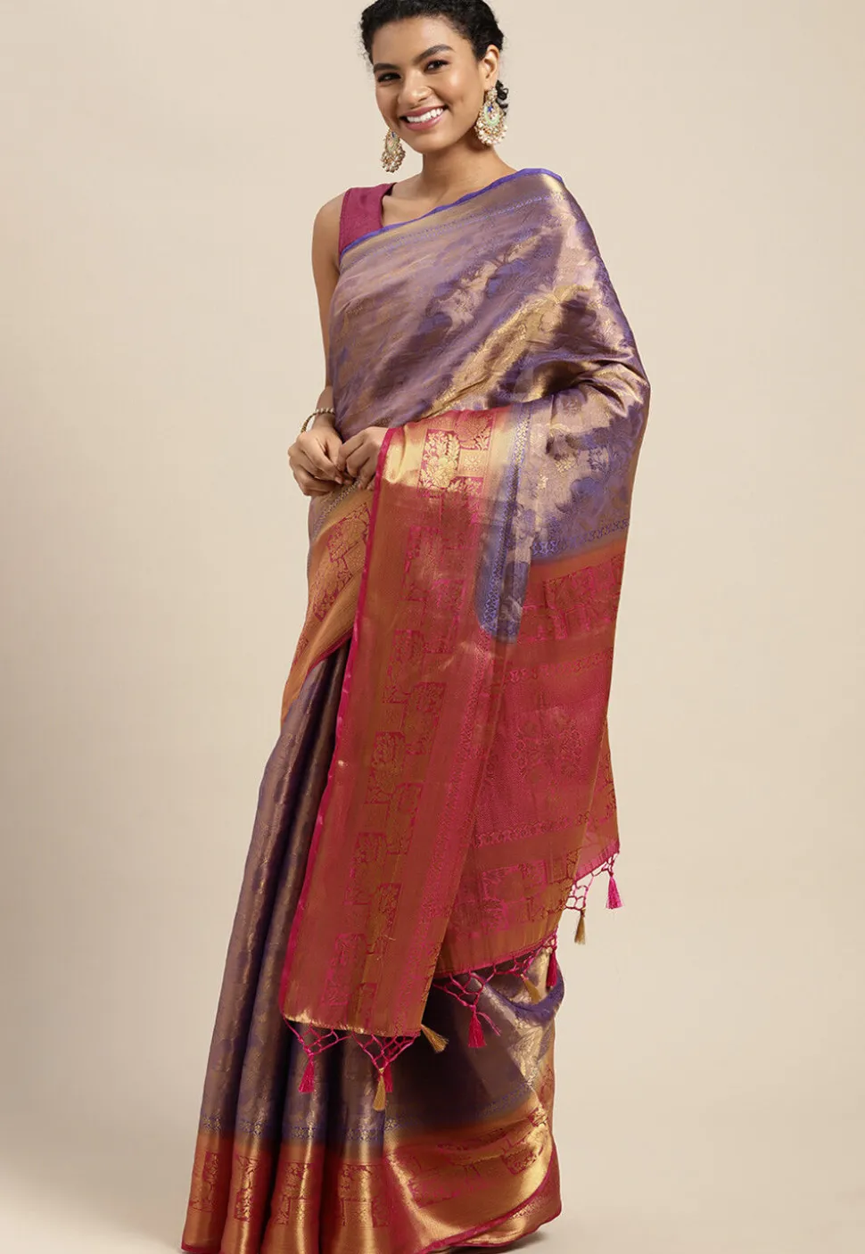 Woven Bangalore Silk Saree in Indigo Blue