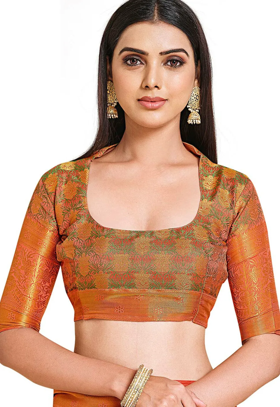 Woven Bangalore Silk Saree in Peach Orange