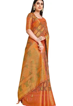 Woven Bangalore Silk Saree in Peach Orange