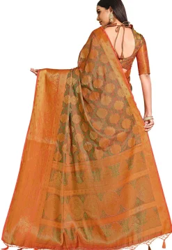Woven Bangalore Silk Saree in Peach Orange
