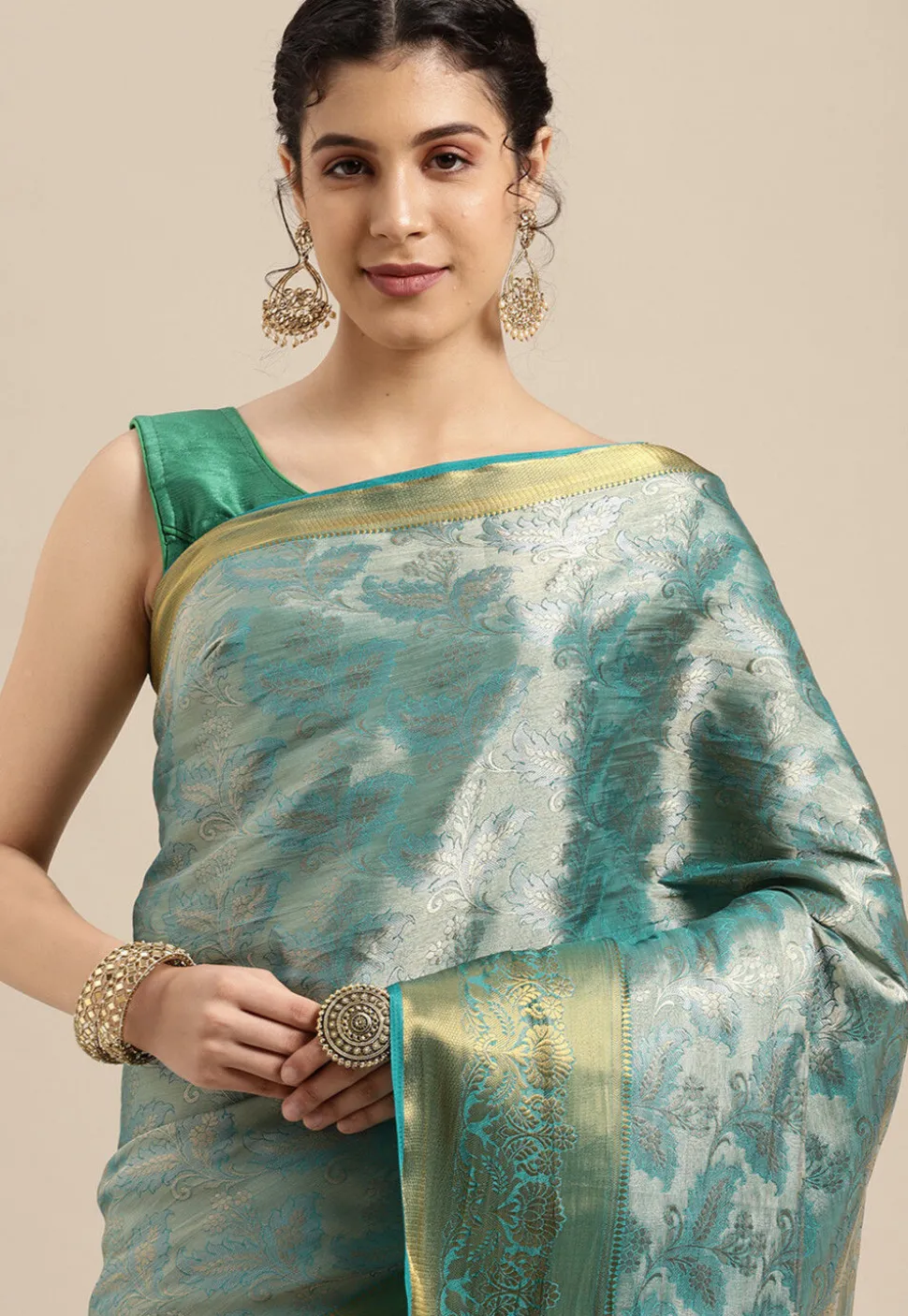 Woven Bangalore Silk Saree in Light Teal Blue
