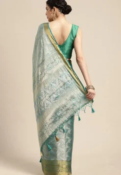 Woven Bangalore Silk Saree in Light Teal Blue