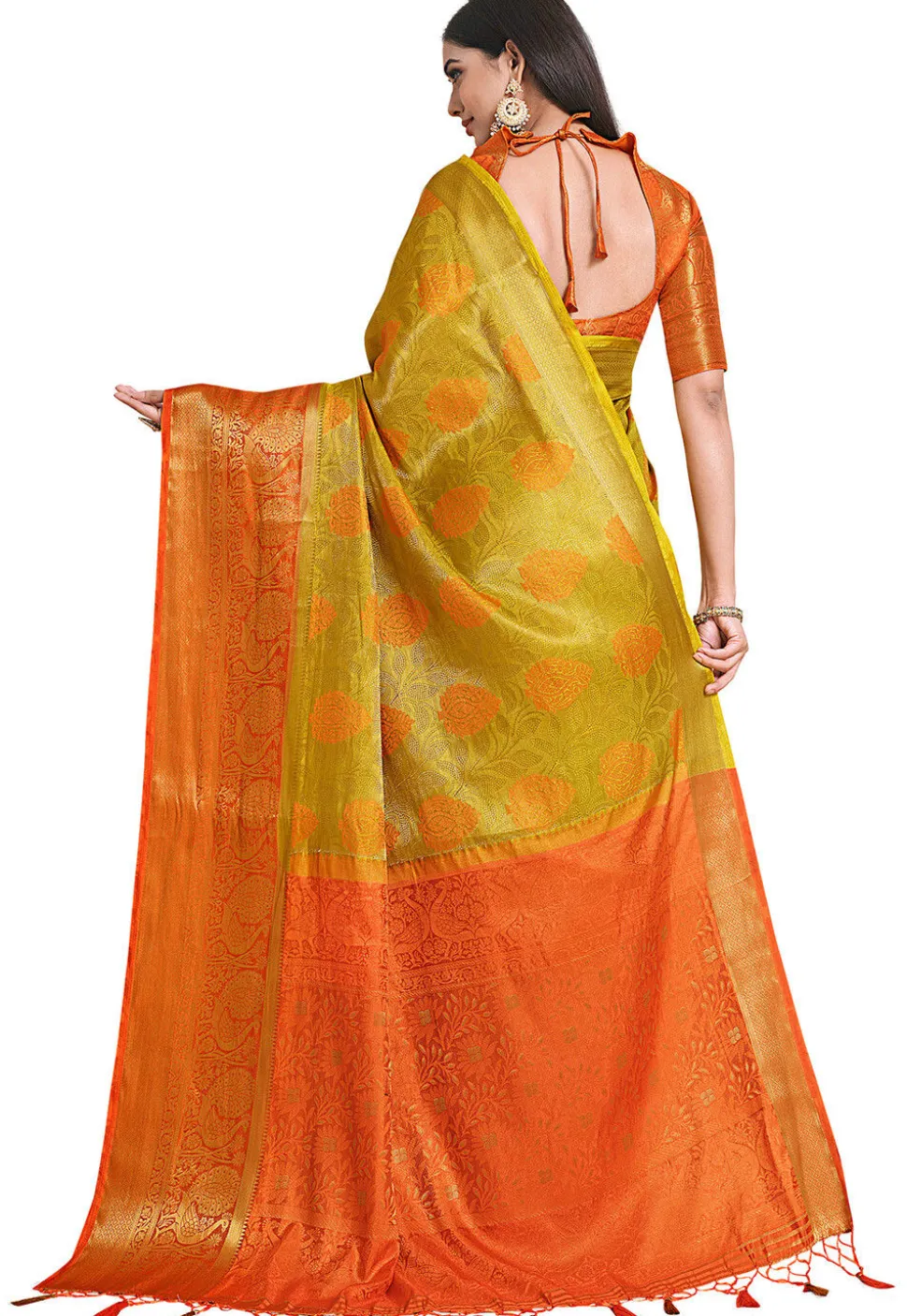Woven Bangalore Silk Saree in Light Olive Green