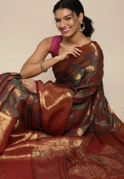 Woven Bangalore Silk Saree in Dusty Green