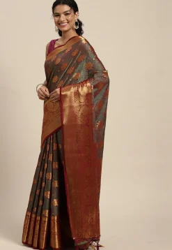 Woven Bangalore Silk Saree in Dusty Green