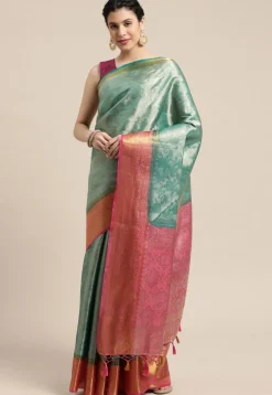 Woven Bangalore Silk Saree in Light Teal Blue