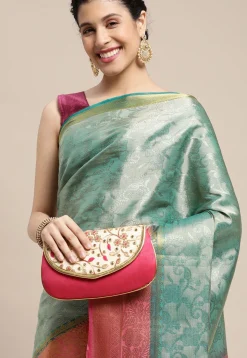 Woven Bangalore Silk Saree in Light Teal Blue