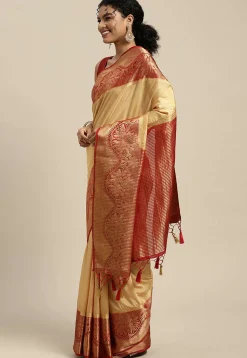 Woven Bangalore Silk Saree in Beige