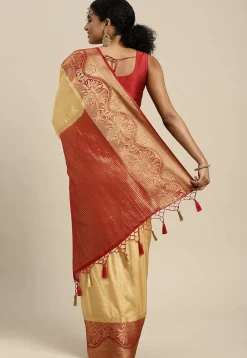 Woven Bangalore Silk Saree in Beige
