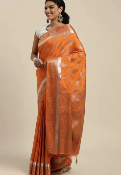 Woven Bangalore Silk Saree in Orange