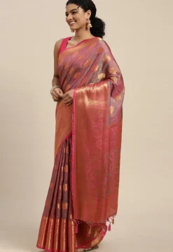 Woven Bangalore Silk Saree in Pink