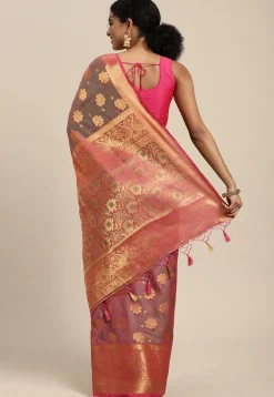 Woven Bangalore Silk Saree in Pink