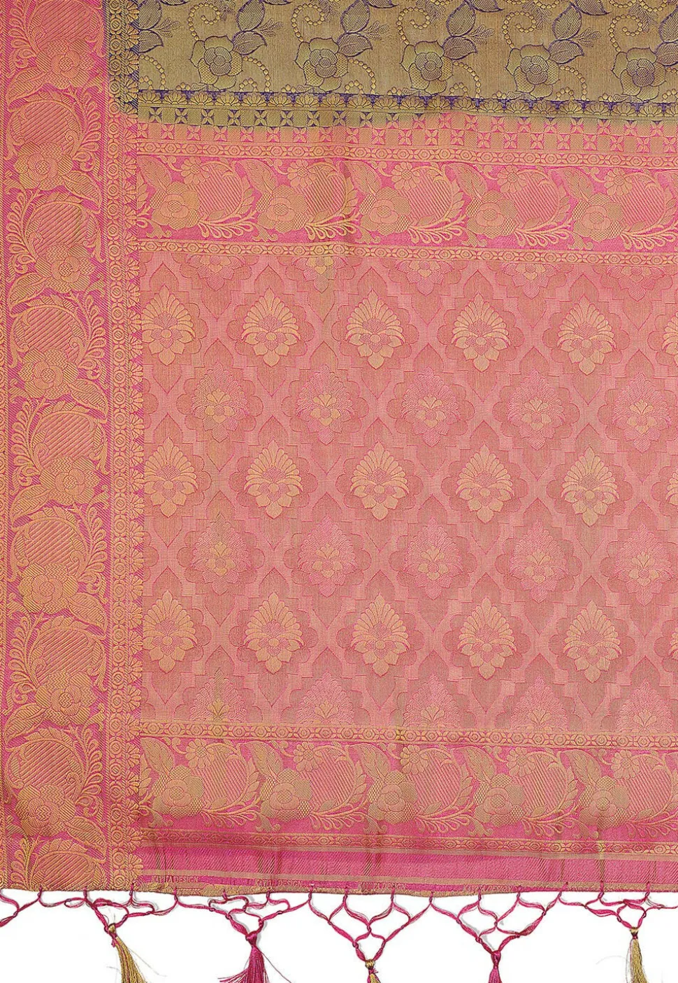 Woven Bangalore Silk Saree in Golden and Dark Blue
