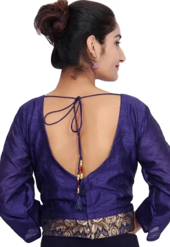 Woven Bhagalpuri Silk Blouse in Navy Blue