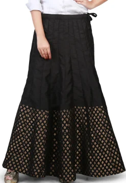 Woven Bhagalpuri Silk Long Skirt in Black