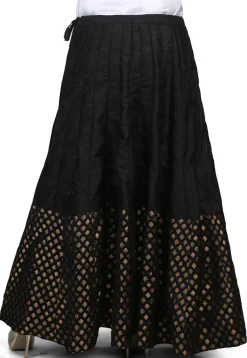 Woven Bhagalpuri Silk Long Skirt in Black