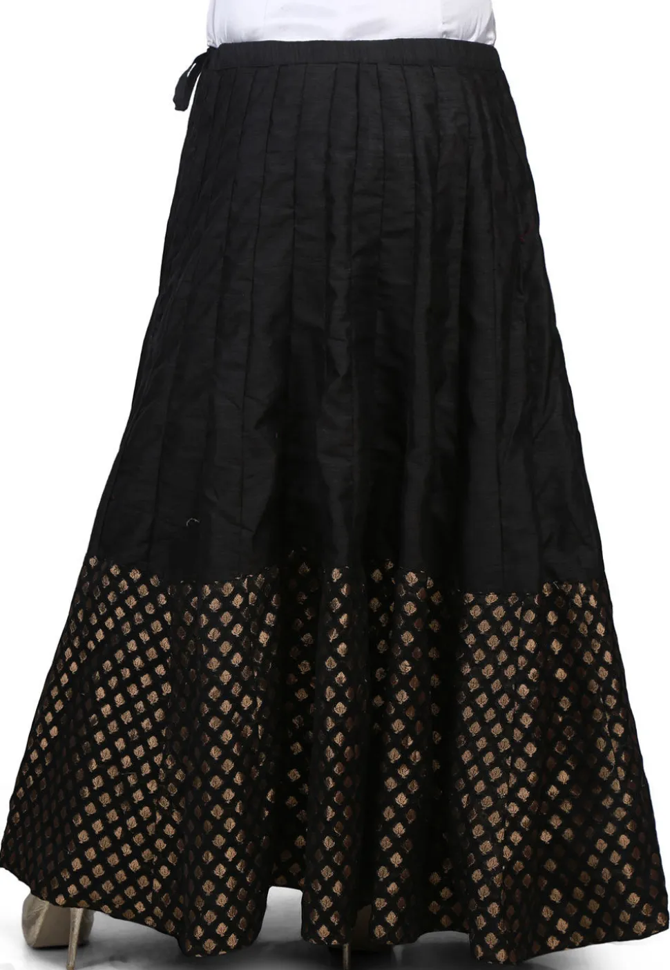 Woven Bhagalpuri Silk Long Skirt in Black