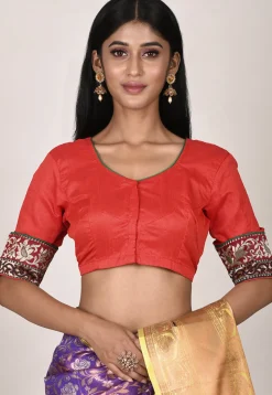 Woven Border Art Silk Blouse in Red