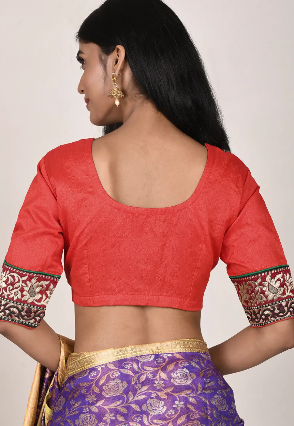 Woven Border Art Silk Blouse in Red