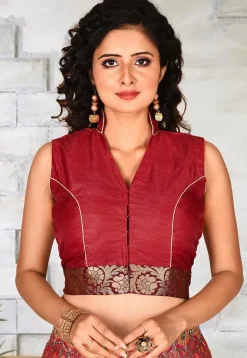 Woven Border Art Silk Blouse in Red