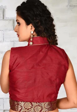Woven Border Art Silk Blouse in Red