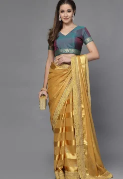 Woven Border Matka Silk Blouse in Teal Blue