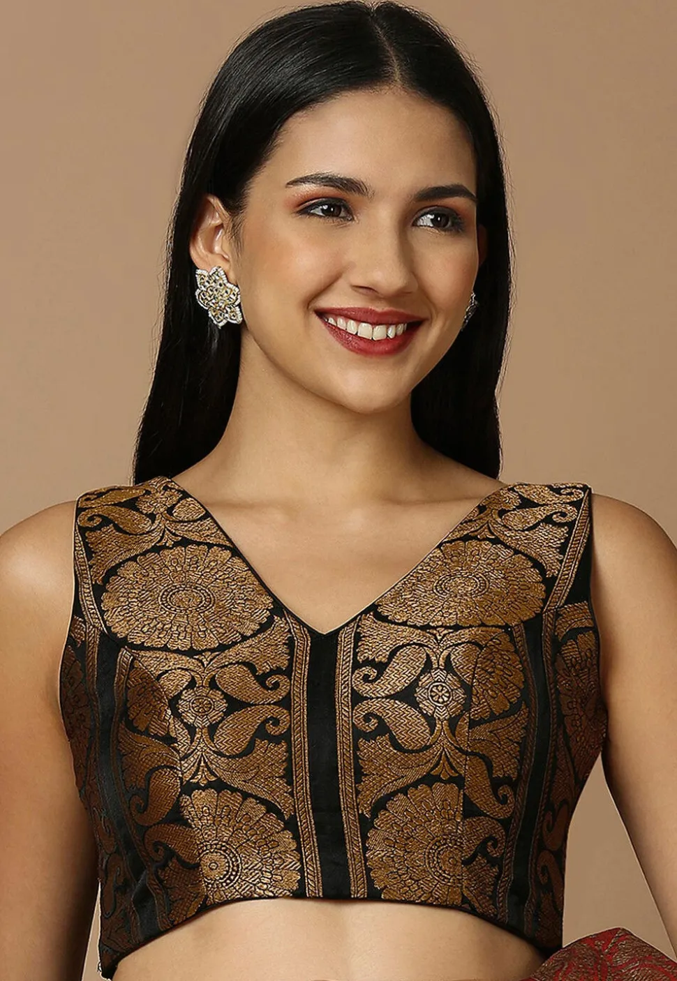 Woven Brocade Blouse in Black