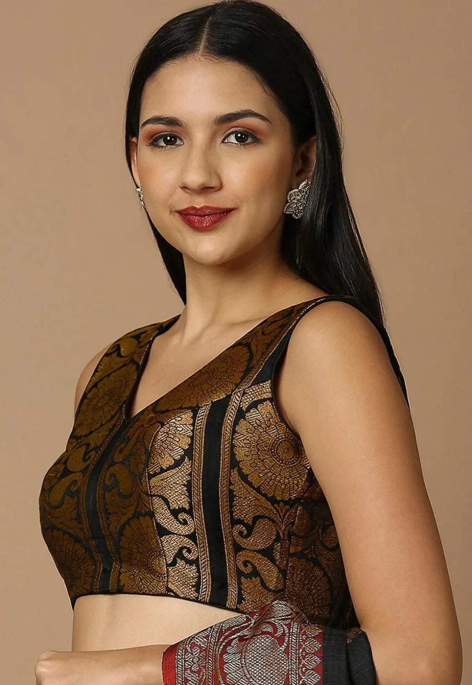 Woven Brocade Blouse in Black