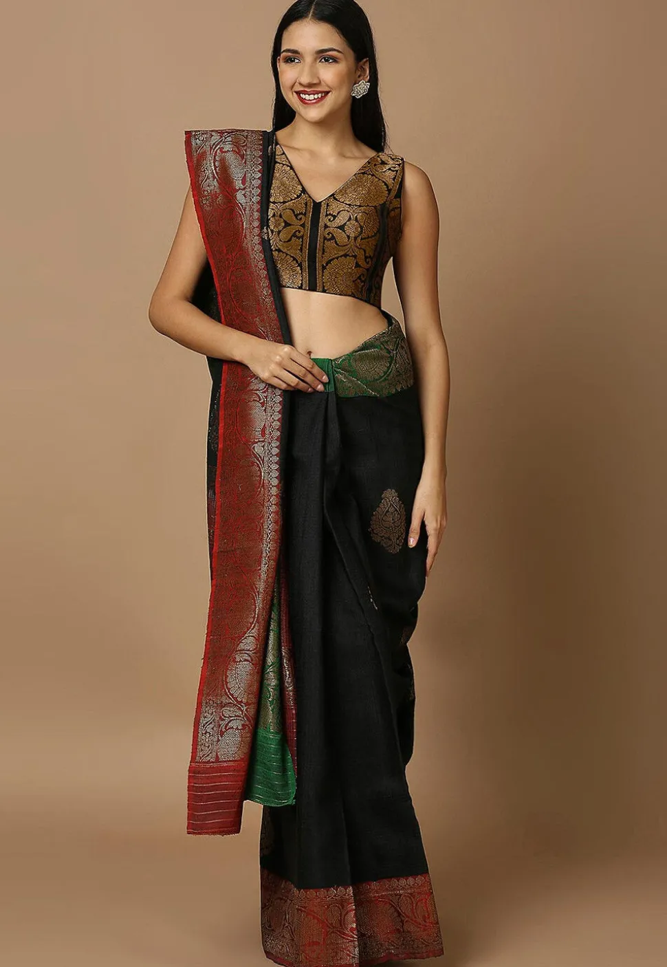 Woven Brocade Blouse in Black